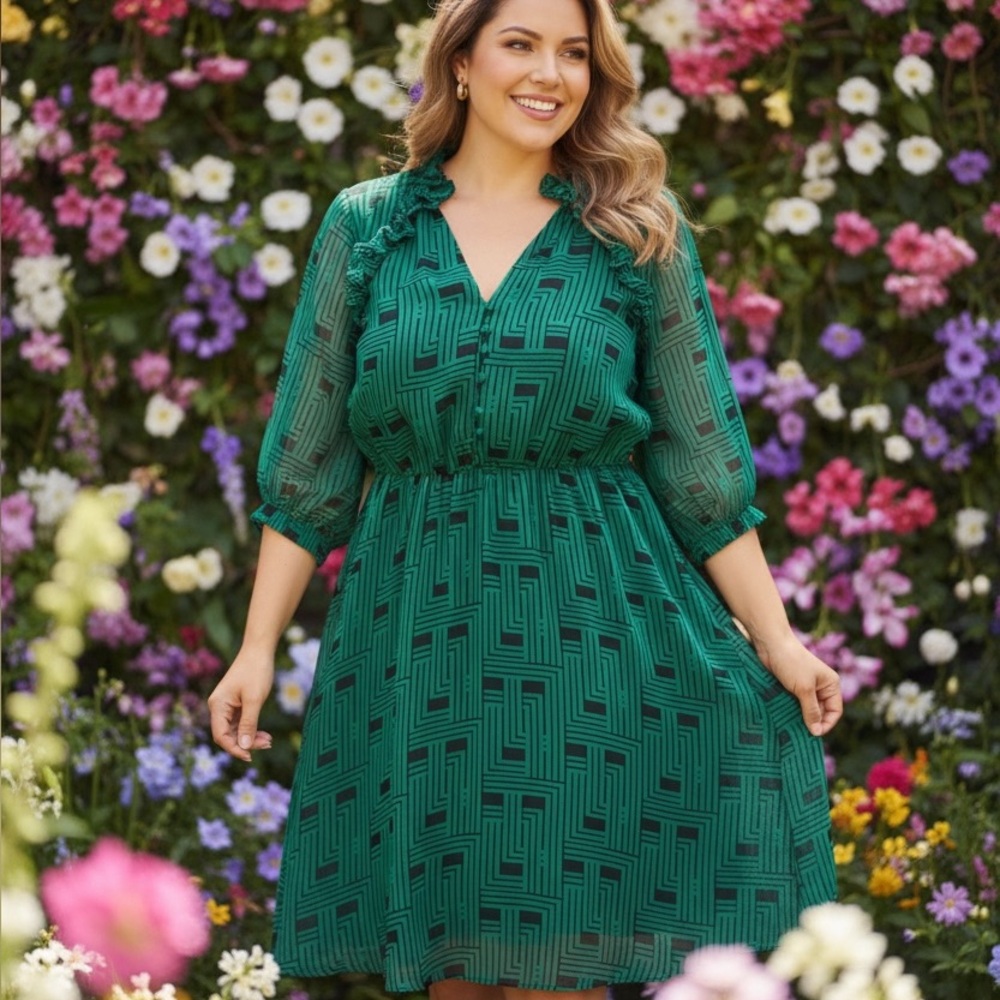 Karl Lagerfeld Green Long Sleeve Dress